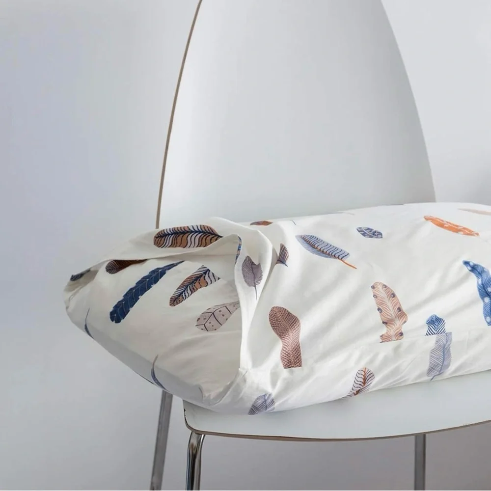 NEW Anthro White Abstract Feather Boho Cotton Queen King Bedding Duvet Sham Set